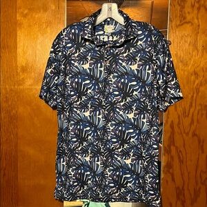 Tailorbyrd Navy Tropical Print Polo